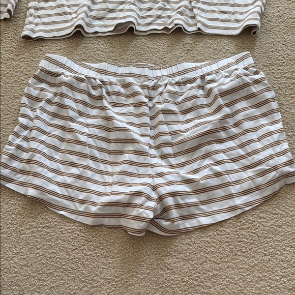 LAKE Tan and White Striped 100% Pima Cotton Pajama Set for Cozy Nights - Picture 4 of 5